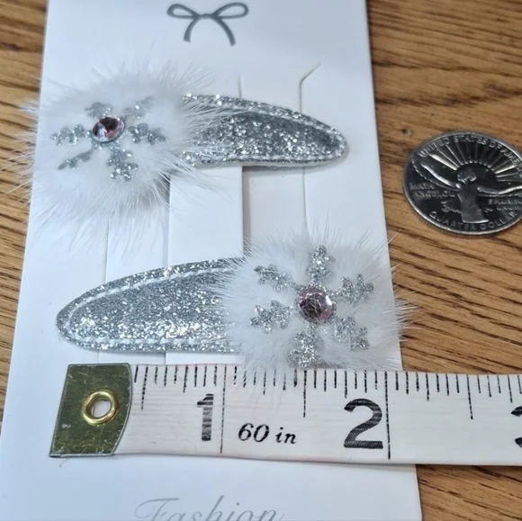 Silver Glitter Hair Clips with Snowflake Design - Picture 5 of 5